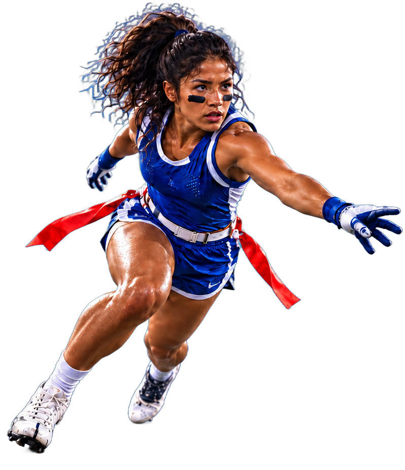 Flag football player closing on the ball carrier