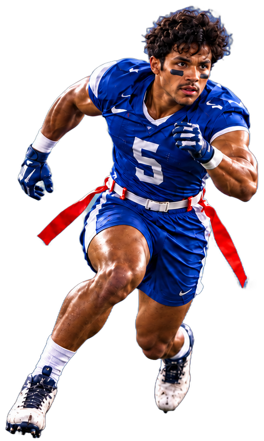 Flag football player running with the ball