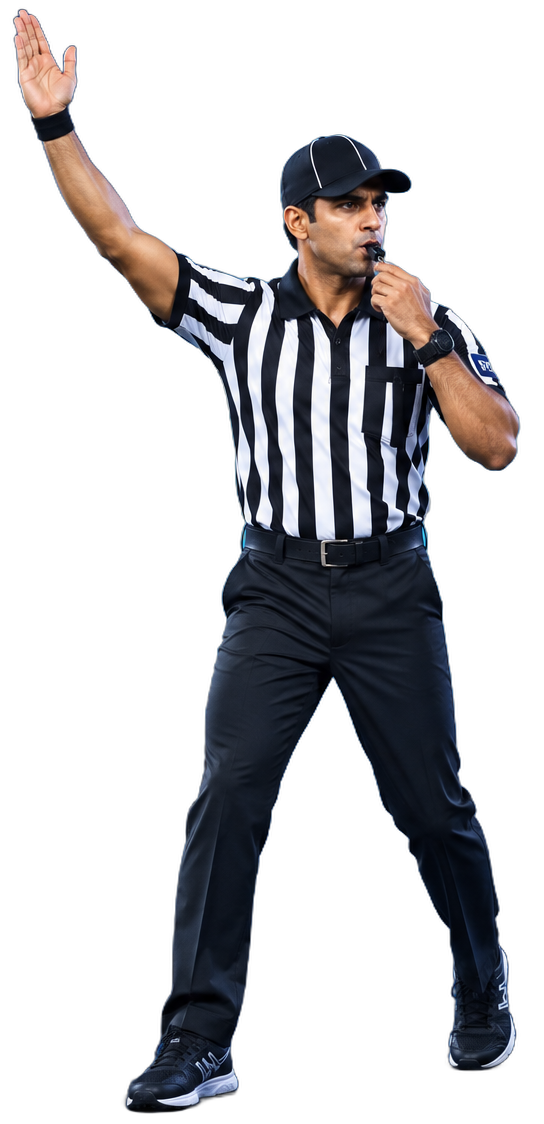 Referee in stripes signalling a call